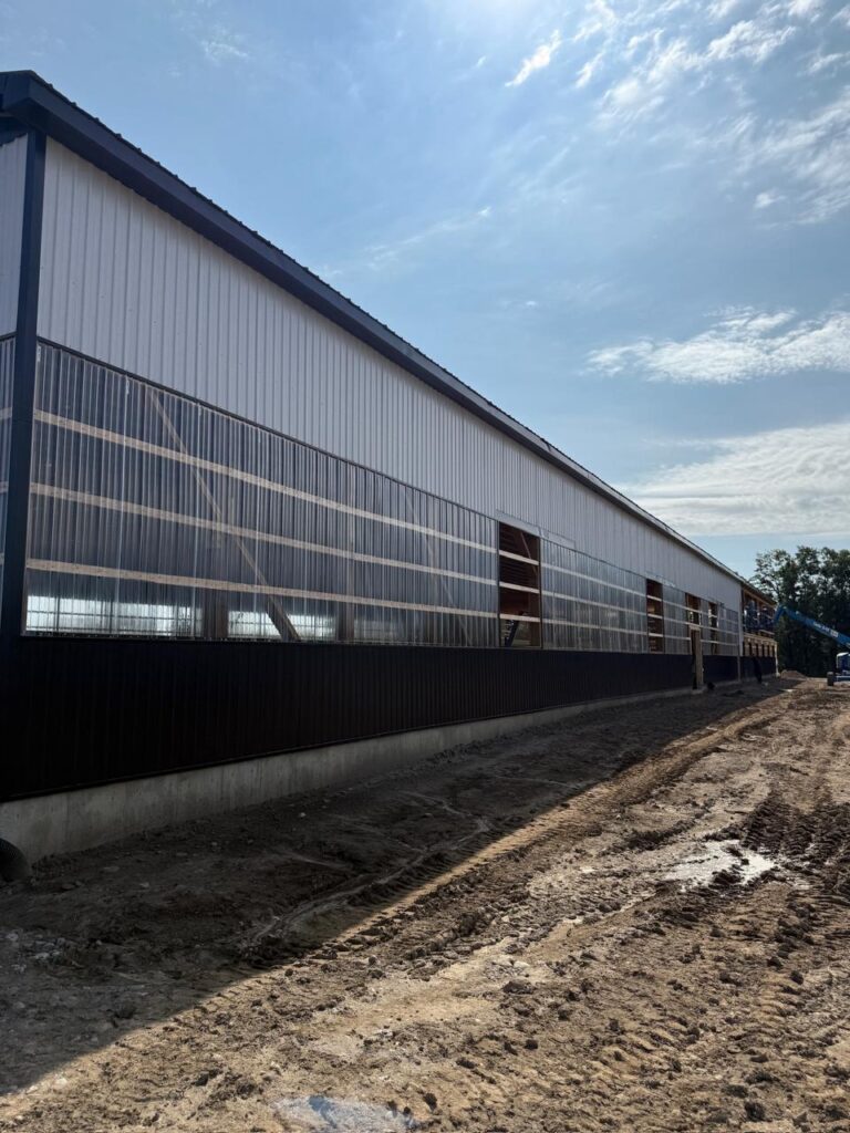 Barn framing construction in progress by N.S. Custom Contracting in Northumberland County Ontario