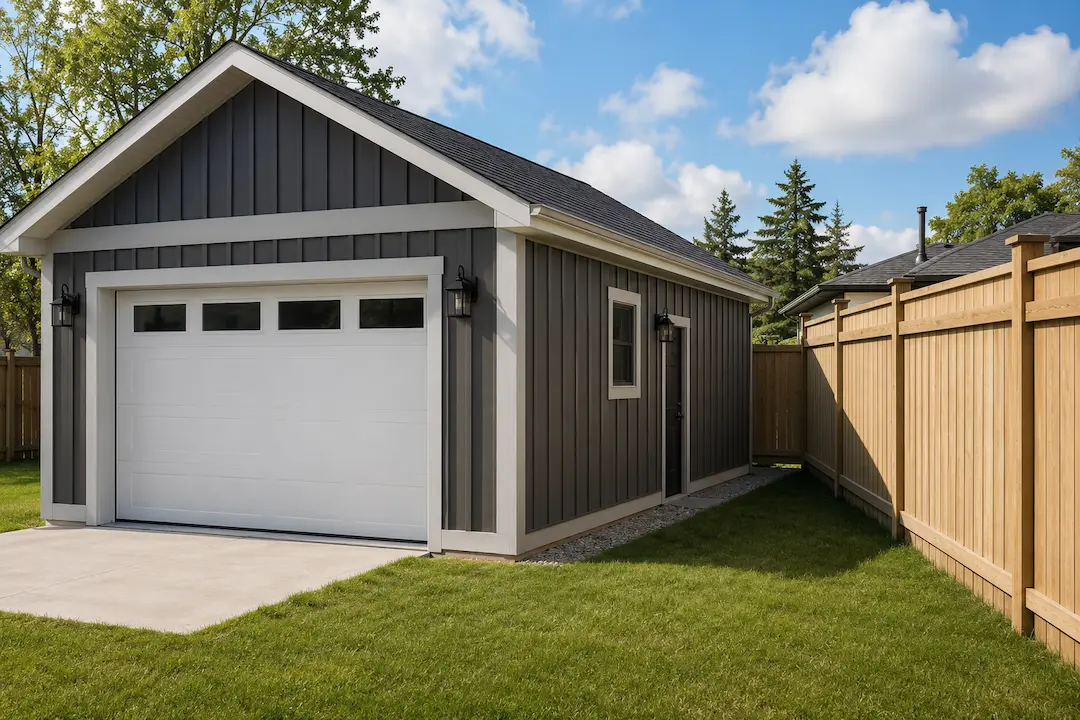 Detached garage set back from the rear lot line to meet Cobourg zoning setbacks on an Ontario property
